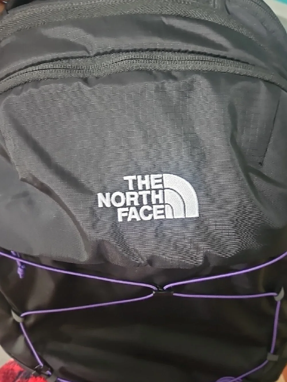 The North Face Borealis Black Backpack with Purple Cords